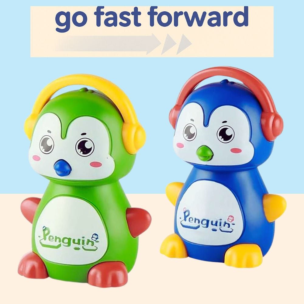 Press & Release Funny Sliding Penguin Car Fast Forward Toy – Cute Mini Inertia Wind Up Sliding Cartoon Penguin Toy for Toddlers & Kids Ages 3+ Boys and Girls (Pack of 2) Colours as per Stock