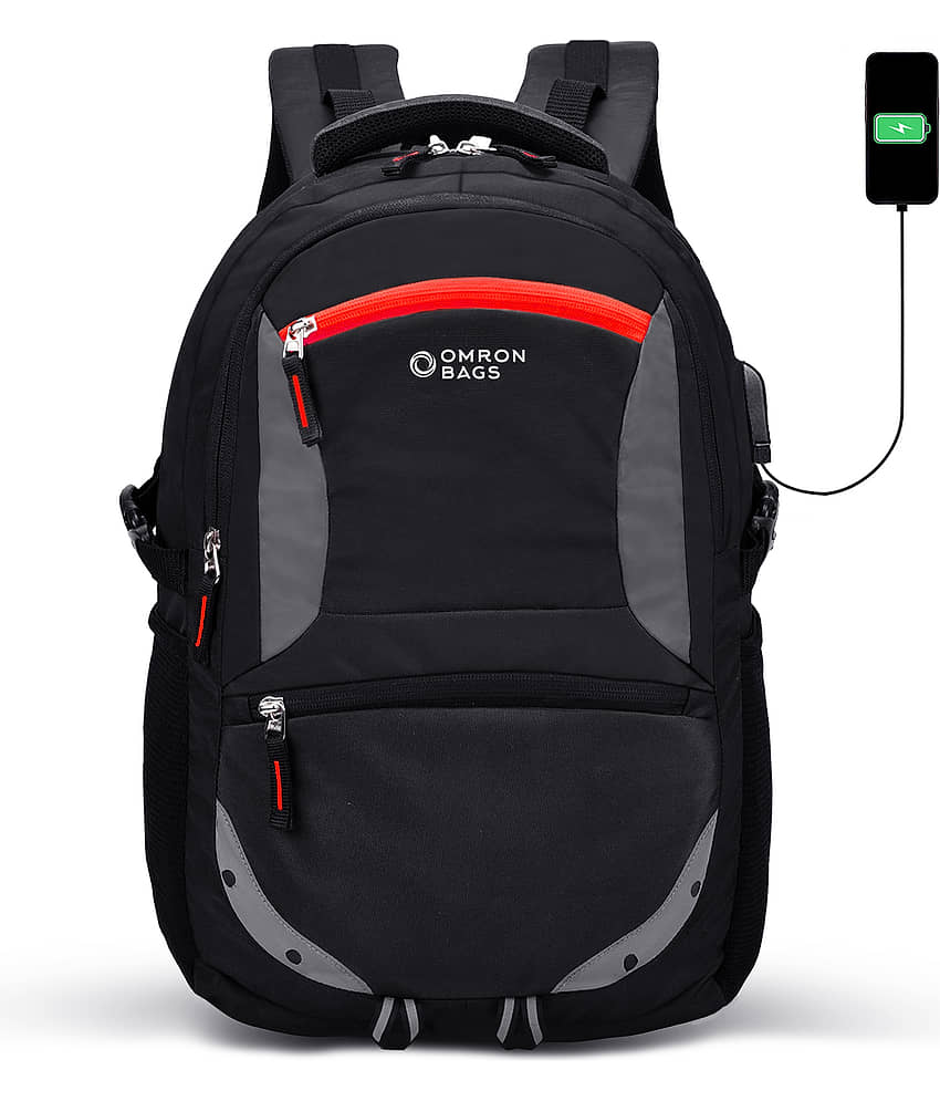 OMRON BAGS 35 Ltrs Polyester Backpack With Raincover *For Men & Women ( Black )