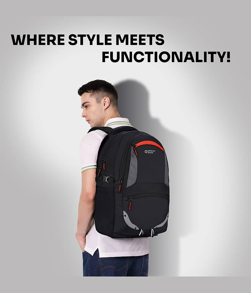 OMRON BAGS 35 Ltrs Polyester Backpack With Raincover *For Men & Women ( Black ) view 2