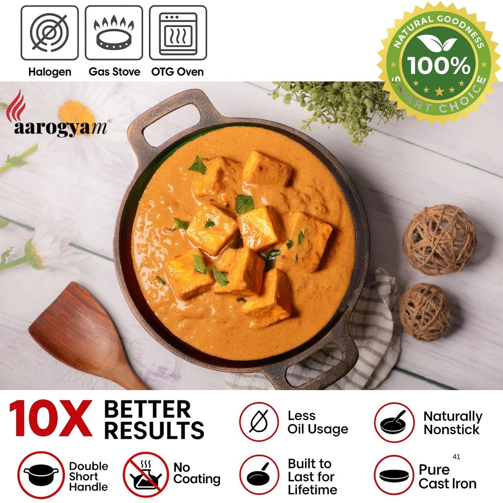 Aarogyam 11" Pre-seasoned Cast Iron Round Kadai, Naturally Nonstick view 2