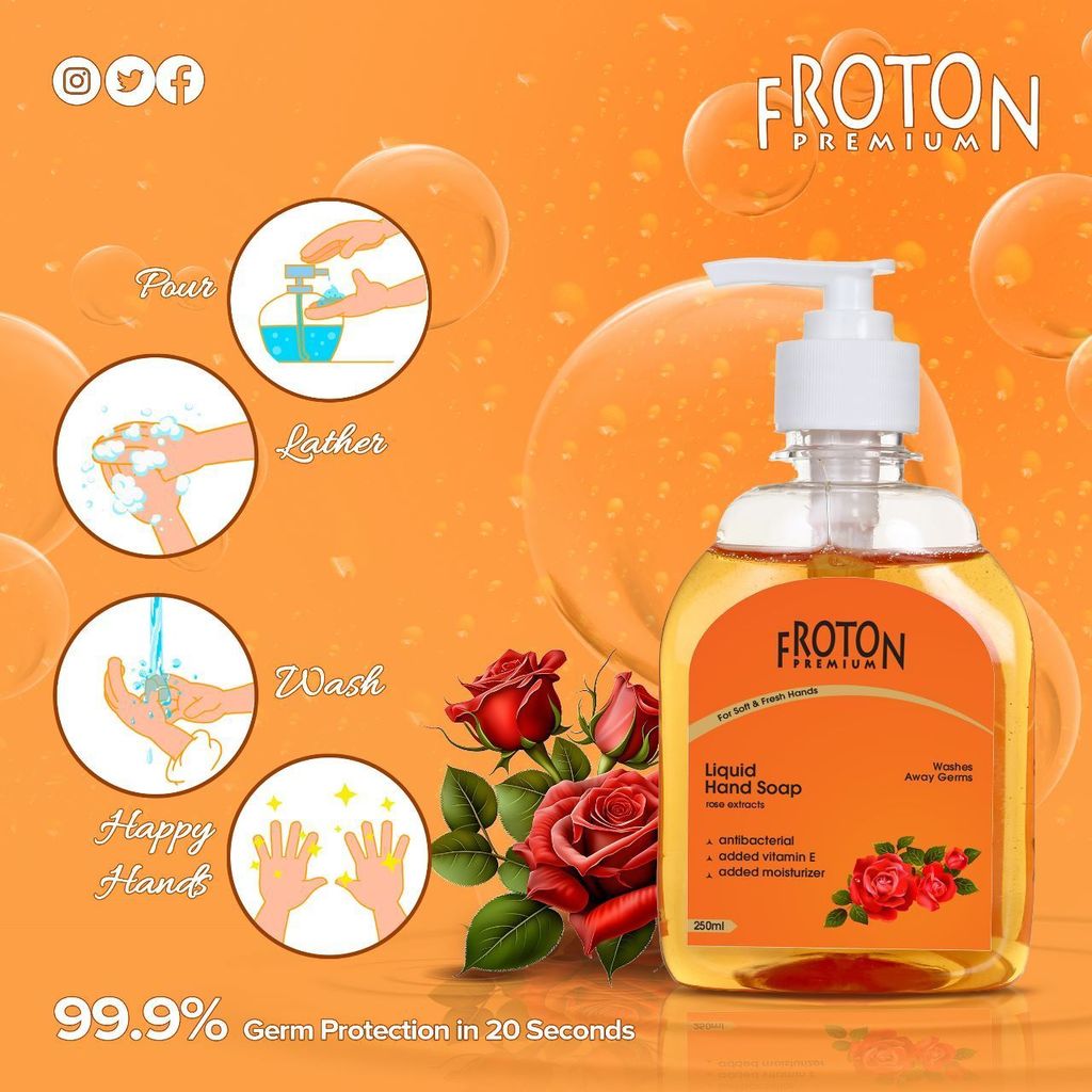 Froton Handwash Gold ,Aloevera,Rose,Green Apple 250ml Pack of 4 view 2