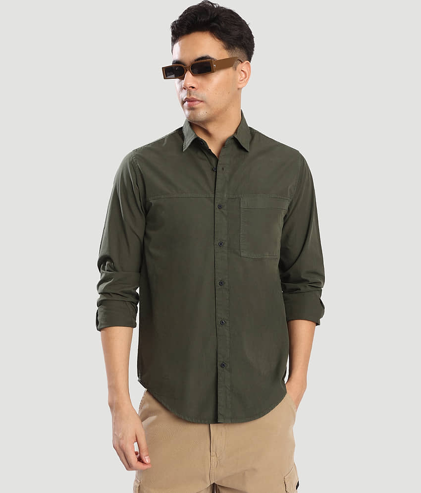 Bene Kleed 100% Cotton Regular Fit Solids Full Sleeves Men's Casual Shirt - Green ( Pack of 1 ) view 2
