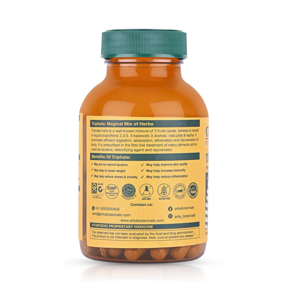 Arka Botanicals Triphala 60 Veg Capsules | Natural Ayurvedic Formula for Gut Wellness & Digestion Support | Herbal Supplement for Bowel Health & Daily Detox | Plant-Based Cleanse view 2