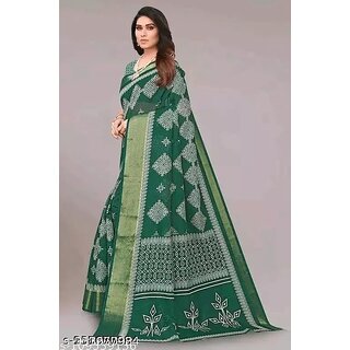 Dark Green Colour Cotton Printed saree With Blouse Piece view 2