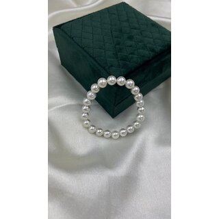 Techiefox Elegant Stretchable Pearl Bracelet for Women and Girls Classic White Beaded Wristwear for Everyday fashion view 2