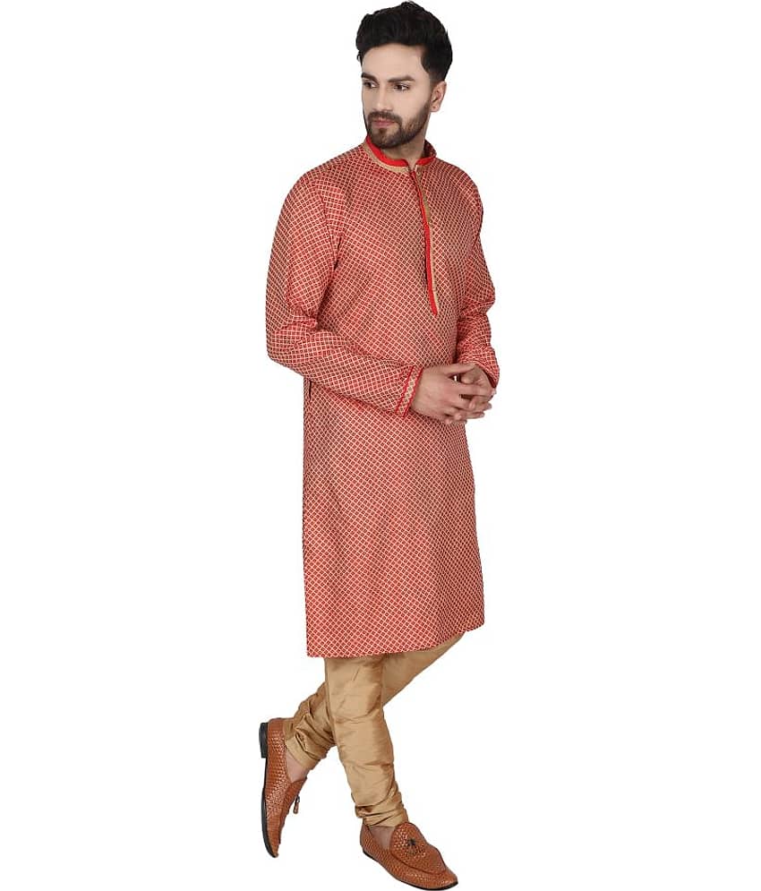 SKAVIJ Red Silk Blend Kurta Pyjama Set Pack of 2 view 2