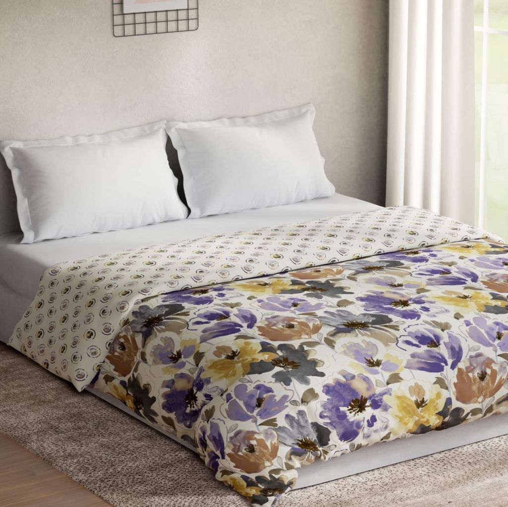 DDECOR - Optima Collection 100% Cotton Floral Pattern 136TC King Quilt |229 CM X 274 CM| - Purple view 2