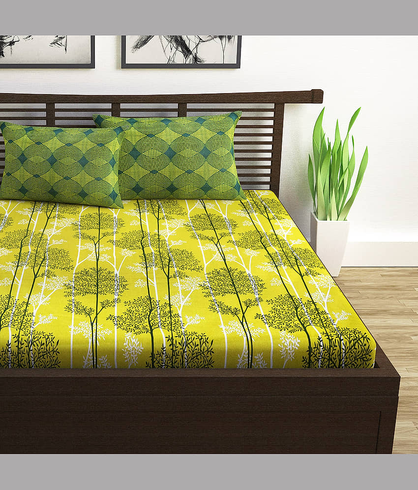 DIVINE CASA Cotton Double Bedsheet ( Yellow ) view 2