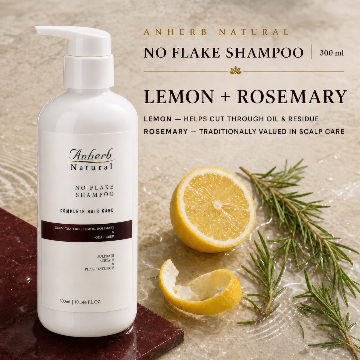 Anherb Natural No Flake Shampoo, Lemon, Tea Tree, Rosemary, Neem Blend - 300ml view 2