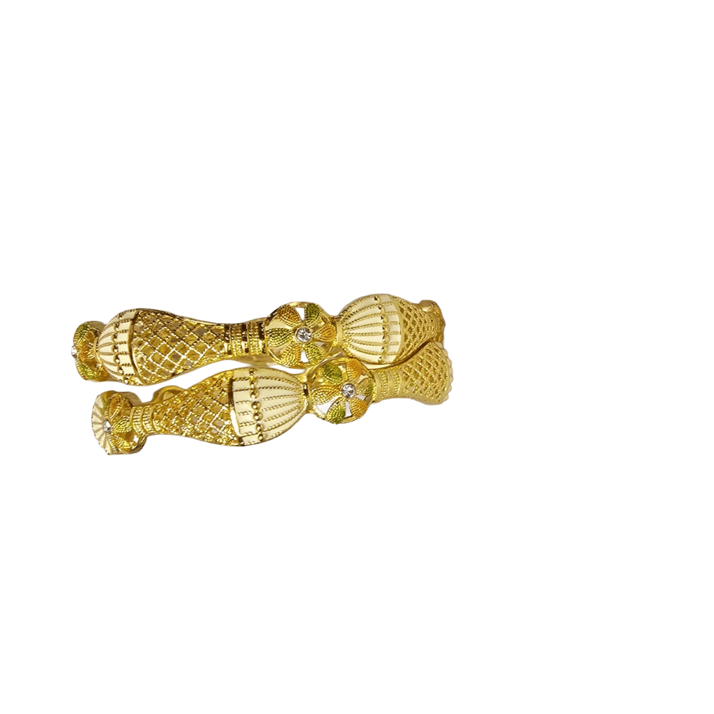 Ethnic Gold-Plated Kada Bangles with Intricate Floral Enamel & Stone Work (Set of 2) view 2