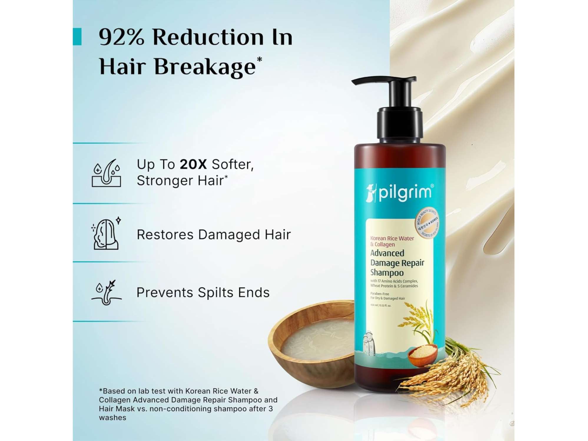 Pilgrim Korean Rice Water & Collagen Advanced Damage Repair Shampoo - 400 Millilitre view 2