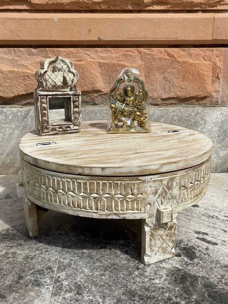Wooden Beautiful Carved Central Coffee Table, Handicraft Home Decors Chakki Table, Bedroom Decors Nightstand Table view 2