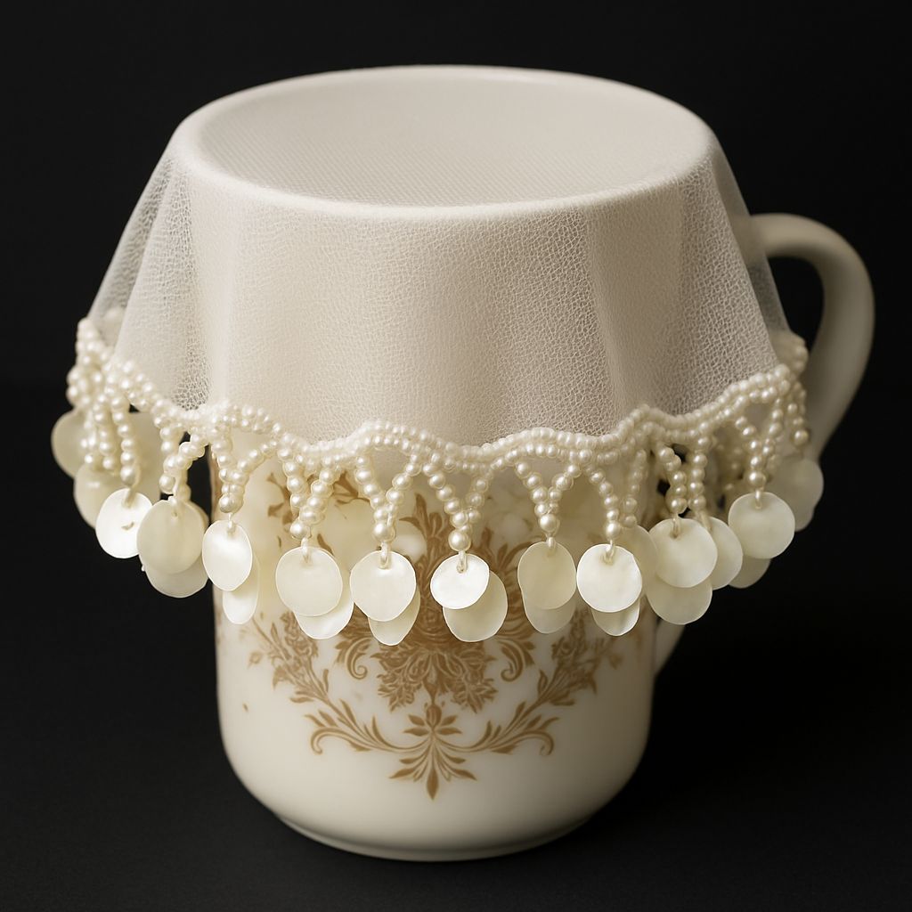 Ivory Round Embellished Lace Trim With Seep button & Pearls view 2