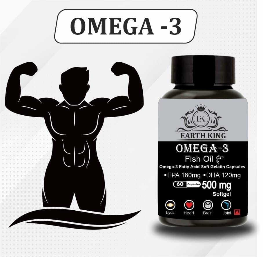 EARTH KING Omega 3 Fish Oil (180 mg EPA & 120 mg DHA) Omega 3 Fish Oil | Fatty Acid | Supports Healthy Heart, Brain, Better Skin, Bones, Joint & Eye Care for Men & Women � 500mg 60 Softget Capsules view 2