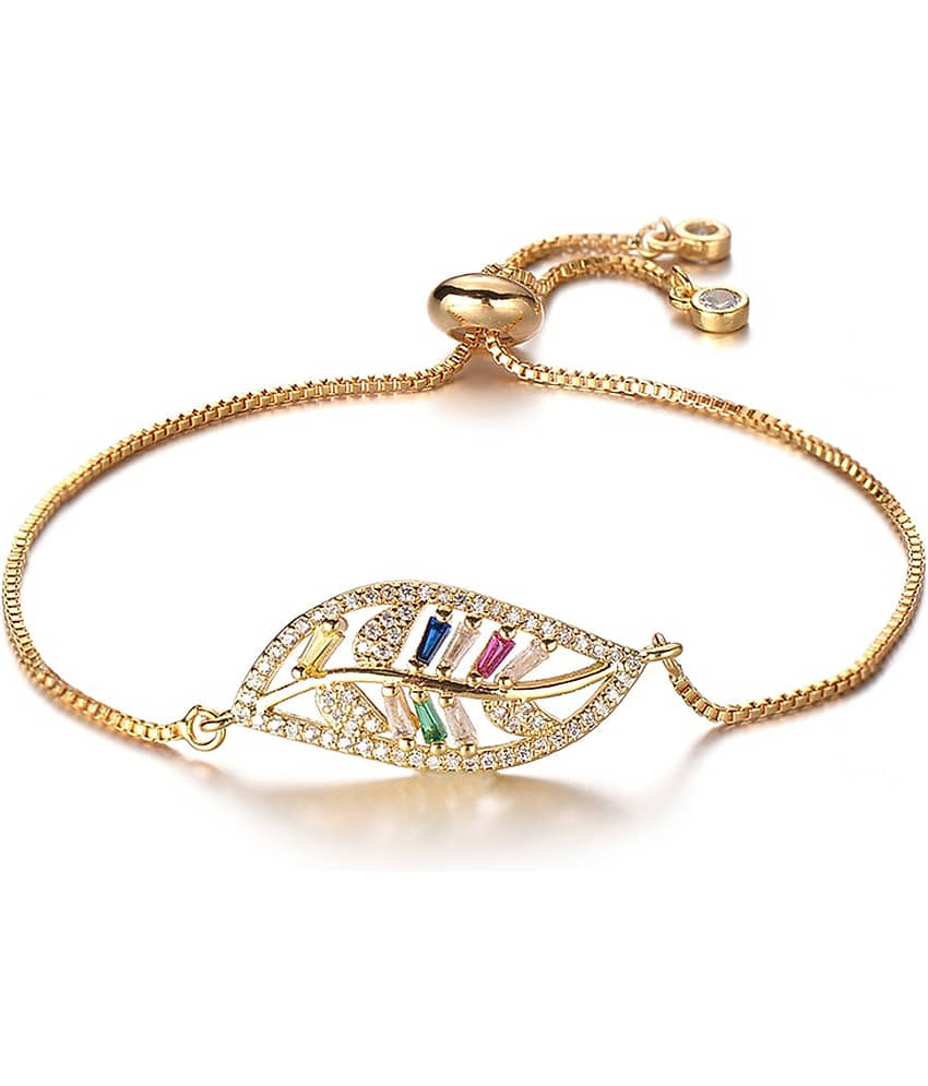 ZIVOM® Leaf Petal Floral 18K Gold Cubic Zirconia American Diamond Ball Slider Expandable Adjustable Tennis Bracelet Women Girls view 2
