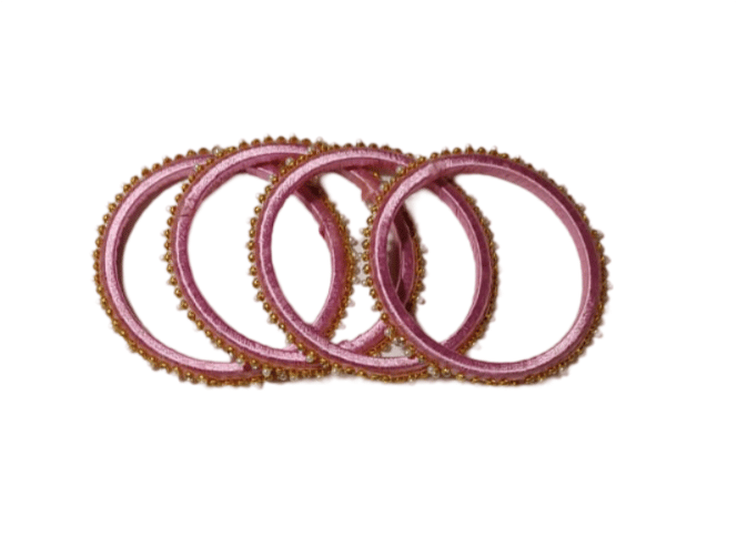 Pink and White Thread Bangle Set with Pearl Beads view 2