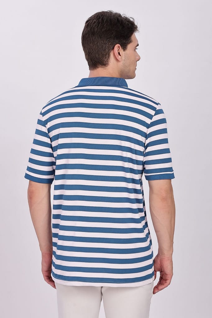Puff Cotton Blue & White Striped Polo view 2