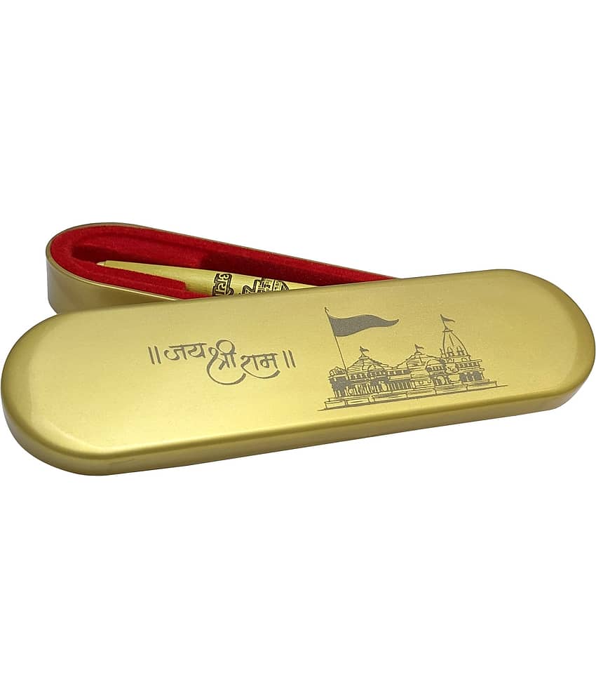 UJJi Shree Ram Mandir Ayodhya Carved Golden Color Metal (Blue Ink) Roller Ball Pen view 2