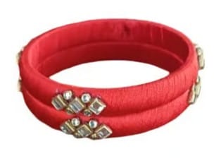 Vibrant Red Silk Thread Bangles with Stone Embellishments view 2