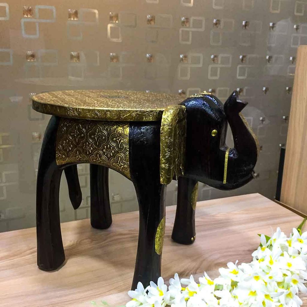 Daksh Art and Crafts - Brass Elelphant Stool 15 Inches for Home Décor & Gifts view 2