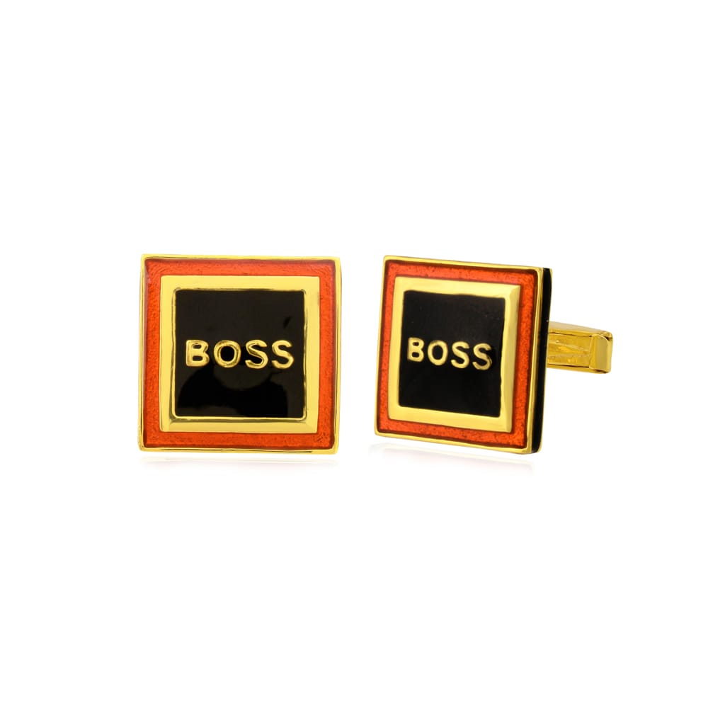 Boss Cufflinks | Black & Red Enamel Sterling Silver Cufflinks | Handcrafted Men's Accessories | Unique Cufflinks | Shirt Cufflinks For Her view 2