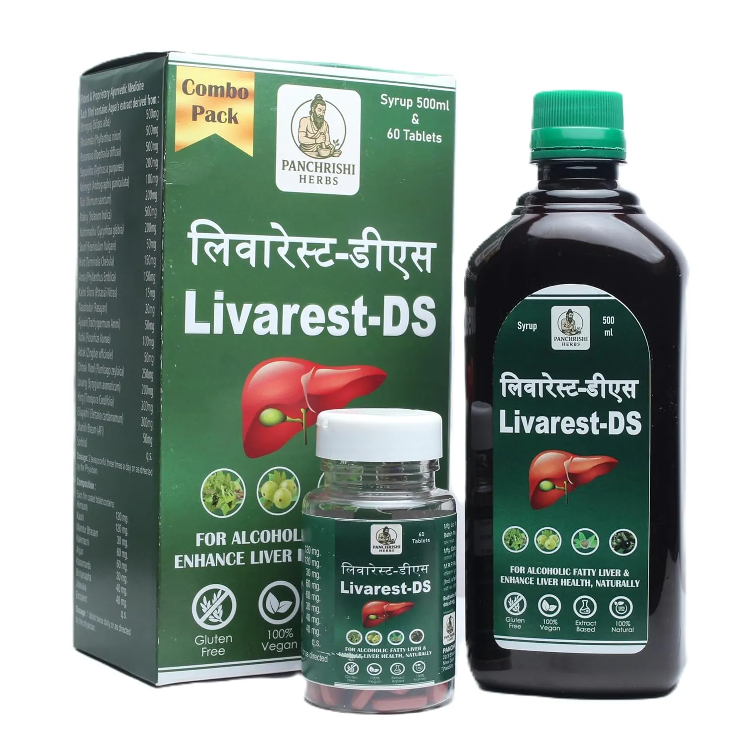Livarest-DS Combo Pack | Ayurvedic Liver Care Syrup (500ml) + 60 Tablets | For Alcoholic Fatty Liver, Detox, Acidity Relief & Improved Digestion | 100% Vegan & Gluten-Free