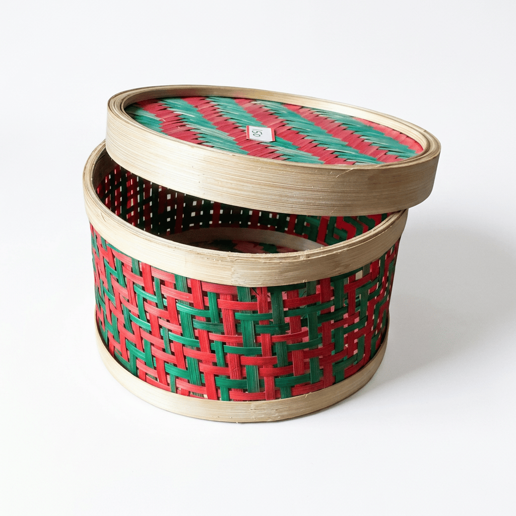 Handmade Bamboo Storage Basket with Lid