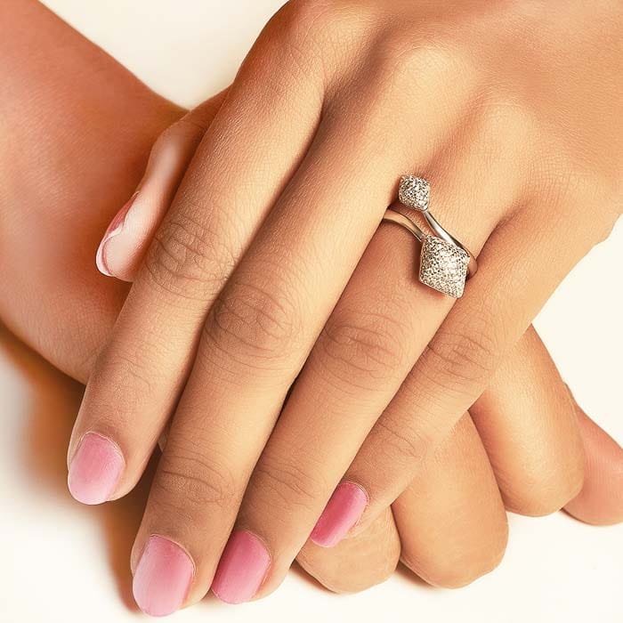 Silver Crystal Curl Ring view 2
