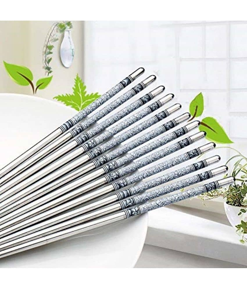 DHSMART 5 Pairs Reusable Chopsticks Metal Polish Stick Lgtweight Metal Chop Stick Utensil 10 no.s Pack of 10 view 2