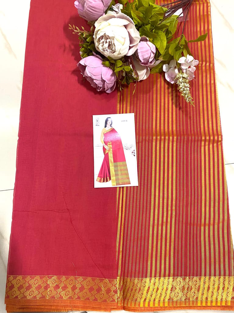 Cotton Saree Gold Border Pink Color view 2