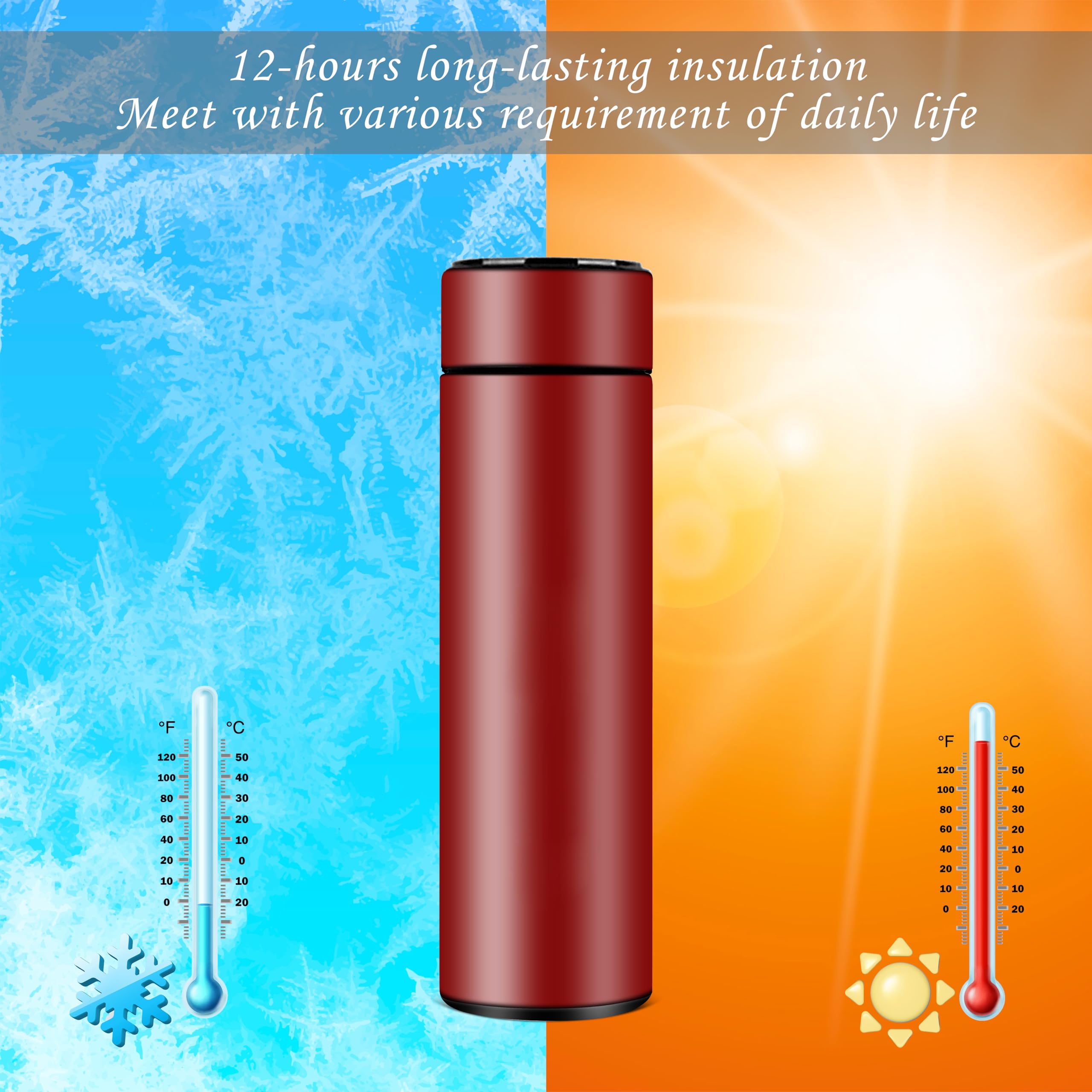 The Wallet Store Temperature Bottle With Smart Display - Red view 2