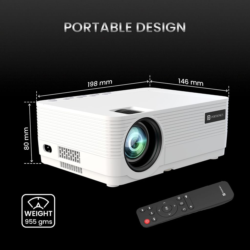 Portronics Beem 420 Led Projector with 3200 Lumens, 1080P Full Hd Native, Upto 250 Inches Display, iOS Screen Mirroring, 5 Watt Bluetooth Speaker(White) view 2
