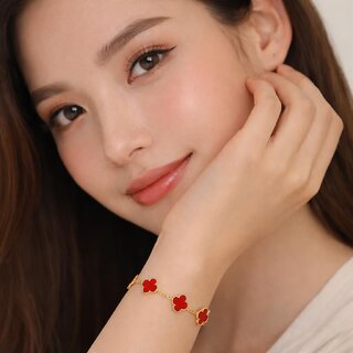 KIMTI 18k Gold Plated Clover Bracelet (Red) view 2