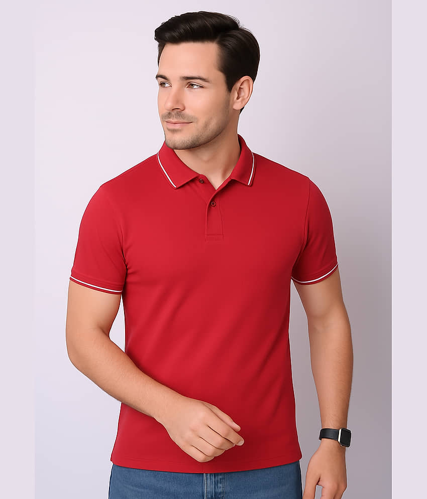 Imperio Men Polyester Regular Fit Solid Polo T Shirt ( Red ) view 2