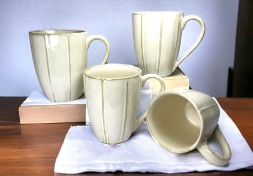 STOREPEDIA Fine Bone China Mugs for Milk, Coffee, Tea, Chai, Smoothies, Large Cup Mug for Home, Office, Hotel, Gift, Daily Use, Microwave Safe Glossy Finish, Light Grey Pack of 4, 350 ml view 2