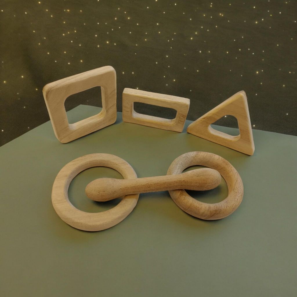 Neemtoys Pack of 6 Neem Wooden Teethers For Babies Learn While Teething Squar, Round, Triangle, Rectangular Round, Circle And Cyclender Teethers of Math Symbols Natural And Safe with Multiple Textured Surface Shapes Teether, Teething Toy for Kids (Brown) view 2