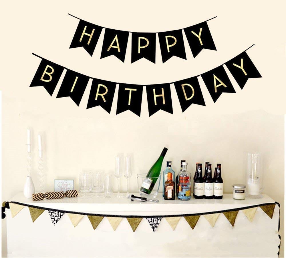 Happy Birthday Banner Black and Gold Birthday Bunting Stylish Decorations and Party Supplies view 2