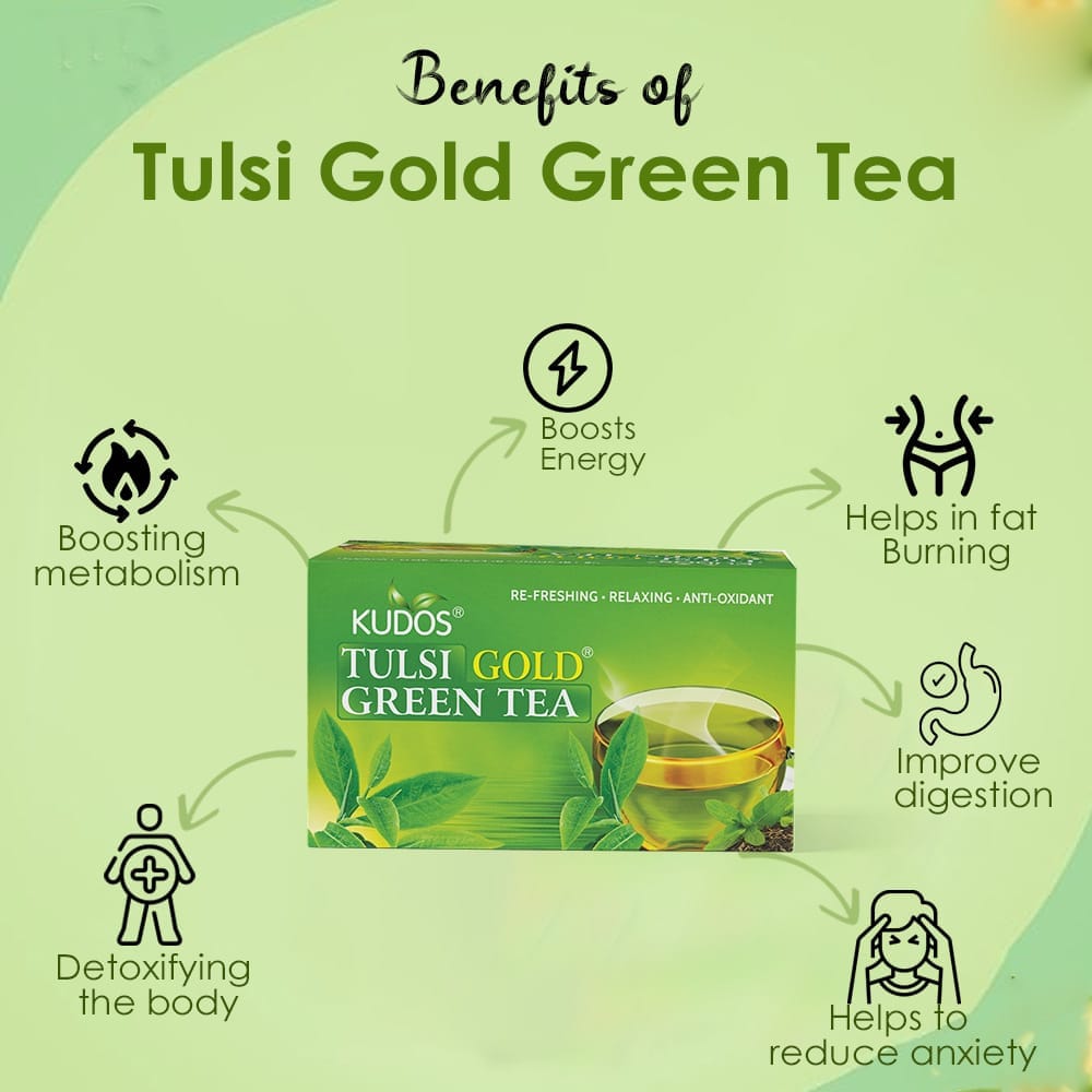 Kudos Tulsi Gold Green Tea - Best Anti-oxidant (2g x 25 Bags) view 2