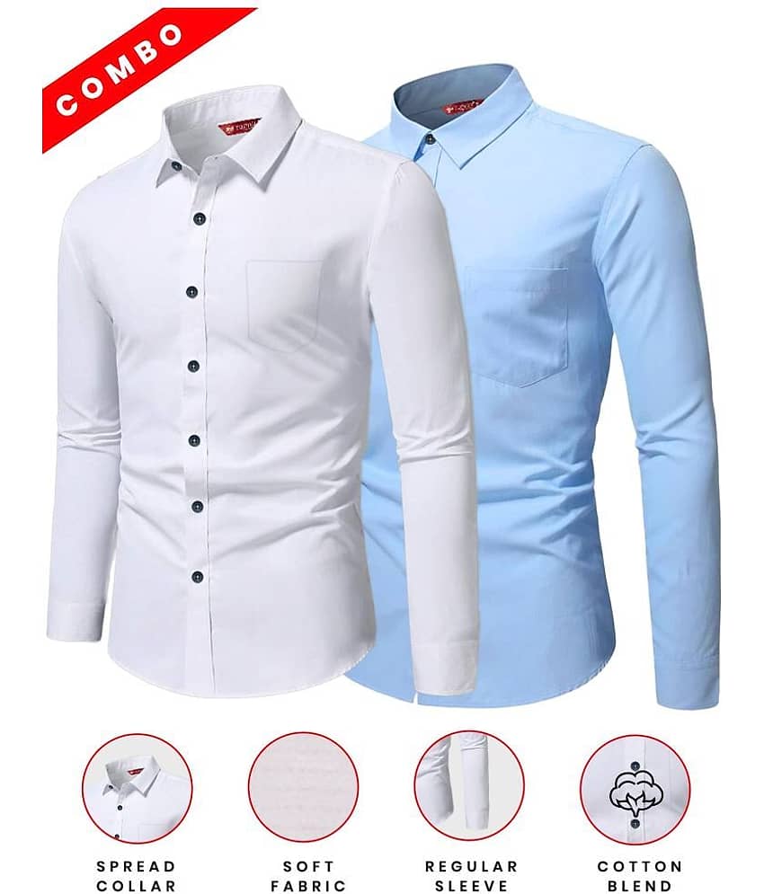 Yugnik Cotton Blend Slim Fit Full Sleeves Men's Formal Shirt - Green ( Pack of 2 ) view 2