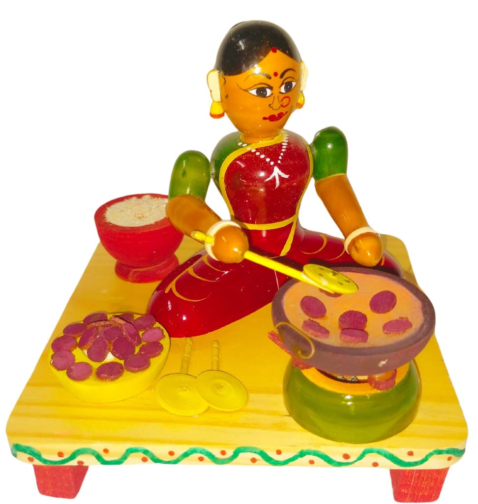 Etikoppaka Handicrafts Wooden Lady Selling Tiffins view 2