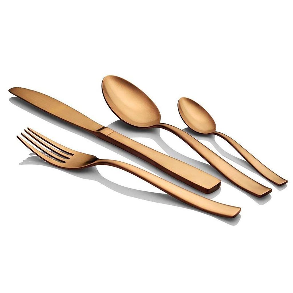 FnS Amber Copper Finish Stainless Steel Cutlery Set- 6 Dinner Spoon, 6 Dinner Fork, 6 Teaspoon & 6 Dinner Knives view 2