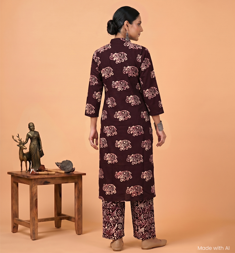 Handcrafted Batik Printed Cotton Kurta Palazzo Set view 2