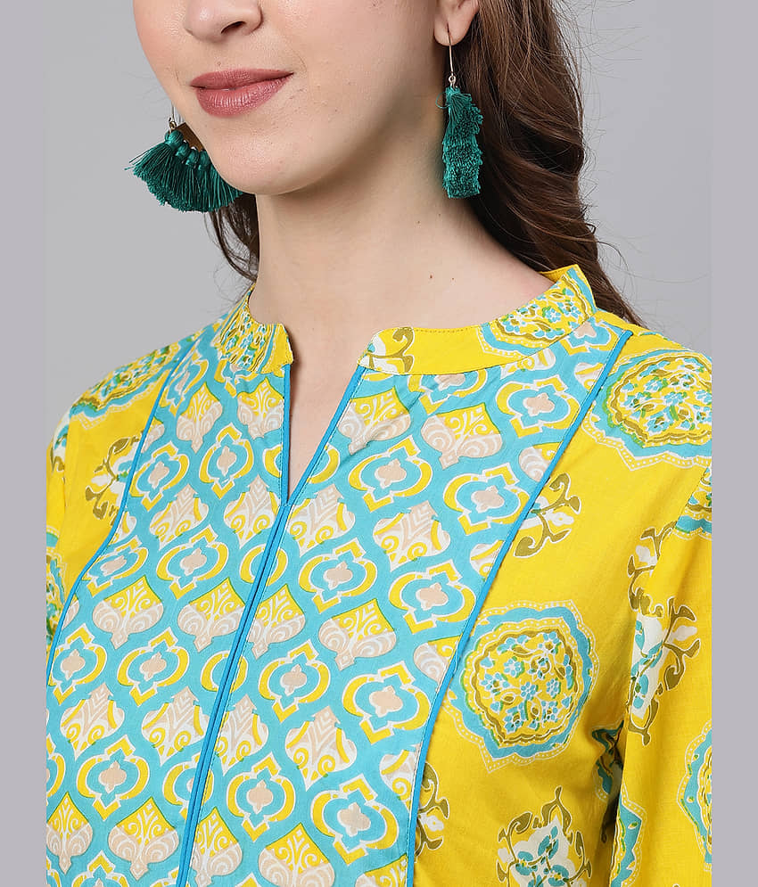 Antaran Cotton Printed Kurti With Palazzo Women's Stitched Salwar Suit - Yellow ( Pack of 1 ) view 2