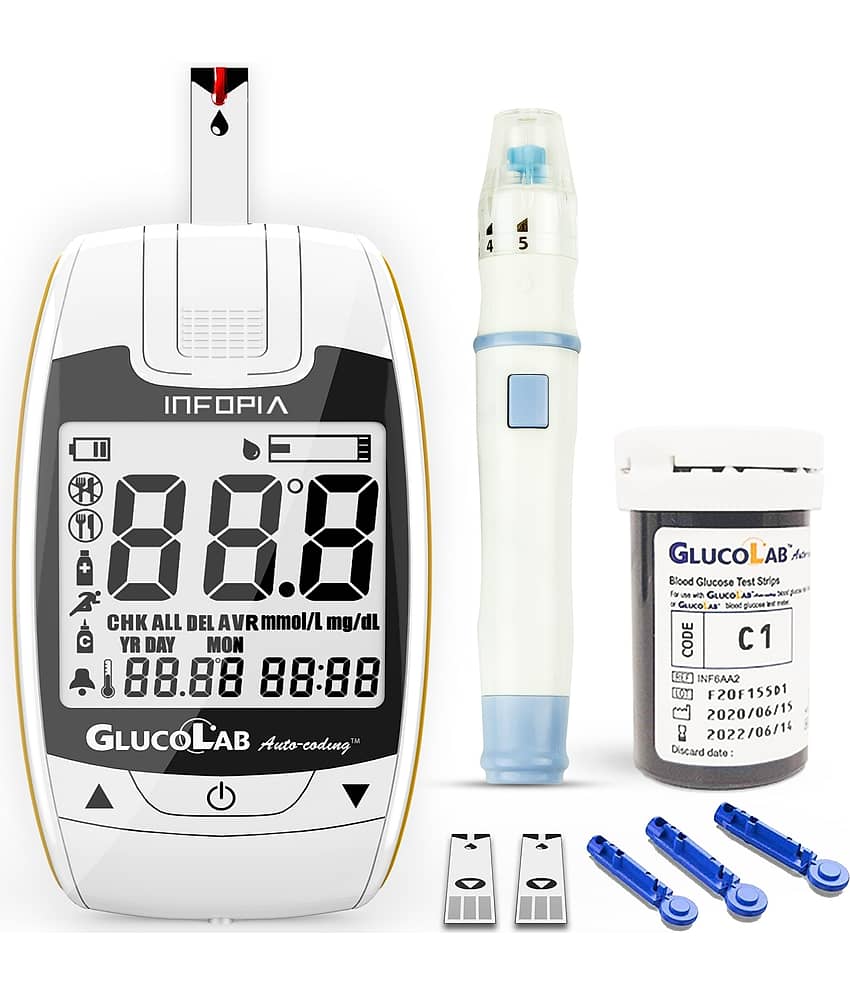 K-life Glucolab Automatic Blood Glucose Check Sugar Testing Machine 50 Strips Glucometer (White)