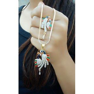 Hetprit peacock design pendent set with chain for women view 2