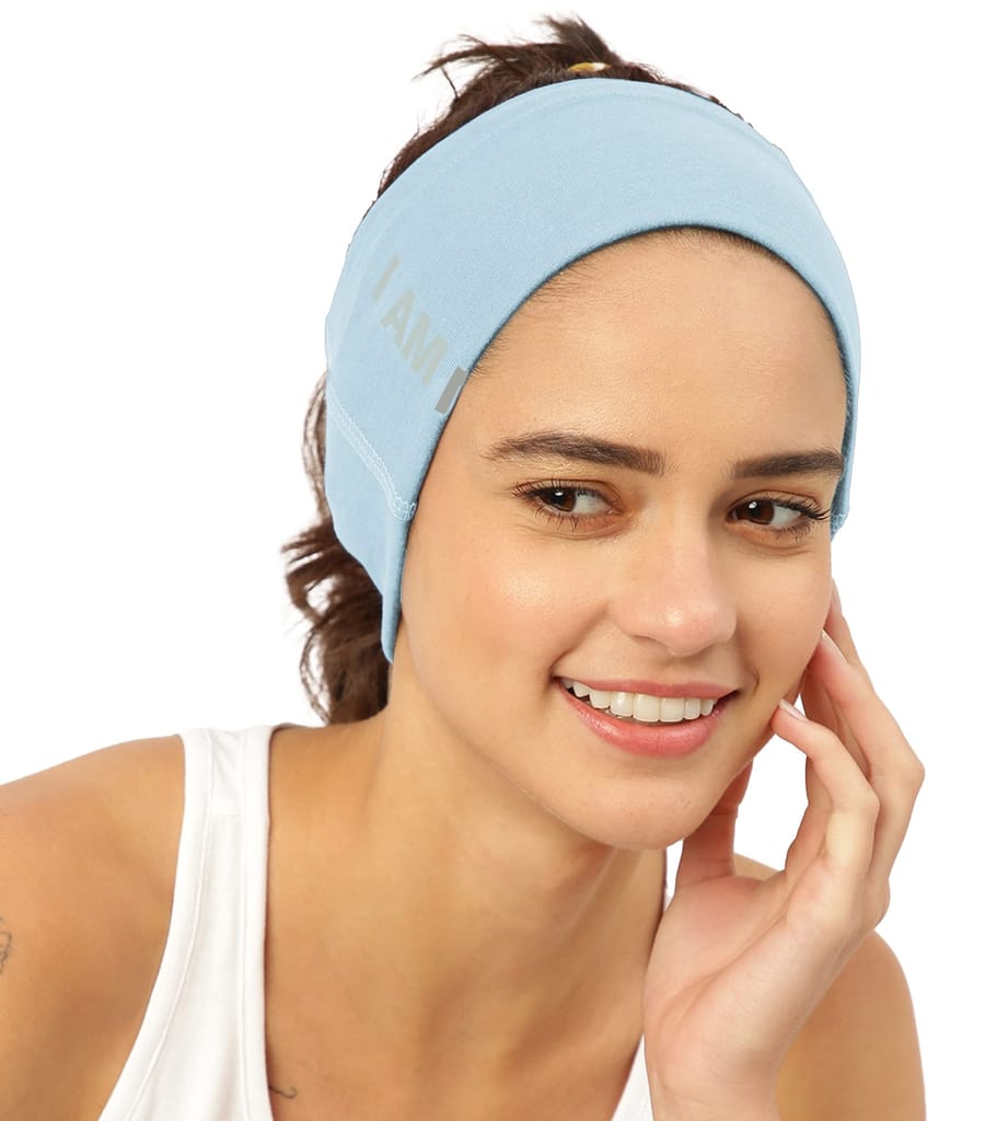 FREECULTR Unisex Bamboo Bandana, Anti Microbial Super Soft & Comfort Fit, Breathable Multipurpose Headband, Face Mask for Dust Protection and Sun - Size Printed Pack of 2-Chalk Blue, Peach view 2