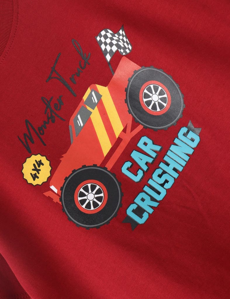 Boys T shirt Cotton Winery Red "Monster Truck" Boys' T-Shirt view 2