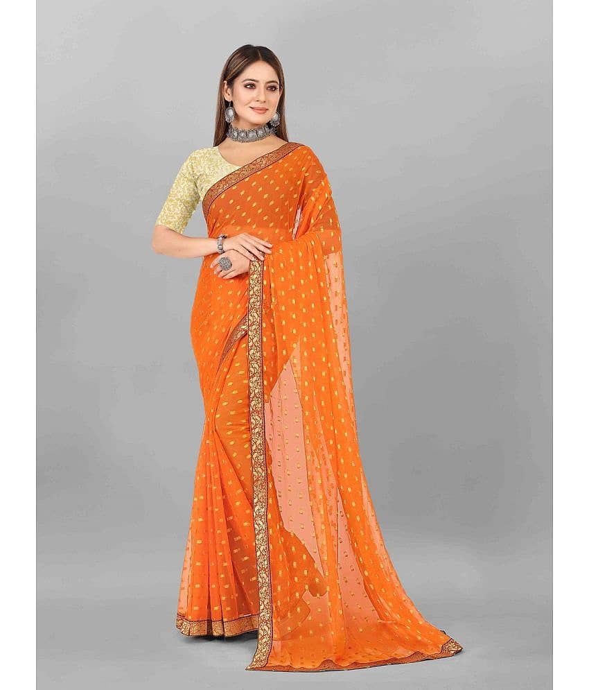 Aardiva Chiffon Printed Saree With Unstitched Blouse Piece ( Orange )