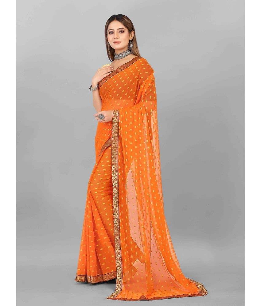Aardiva Chiffon Printed Saree With Unstitched Blouse Piece ( Orange ) view 2