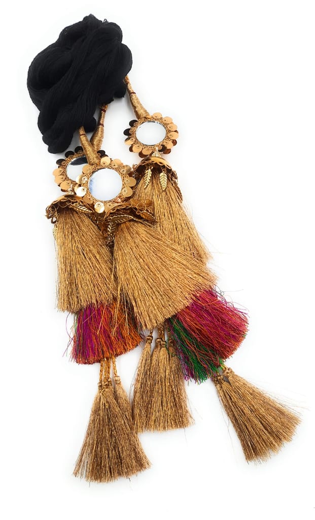 Jhumka & Mirror Punjabi Heavy Design Paranda/Patiala Shahi Parandi Design Golden & Multicolors view 2